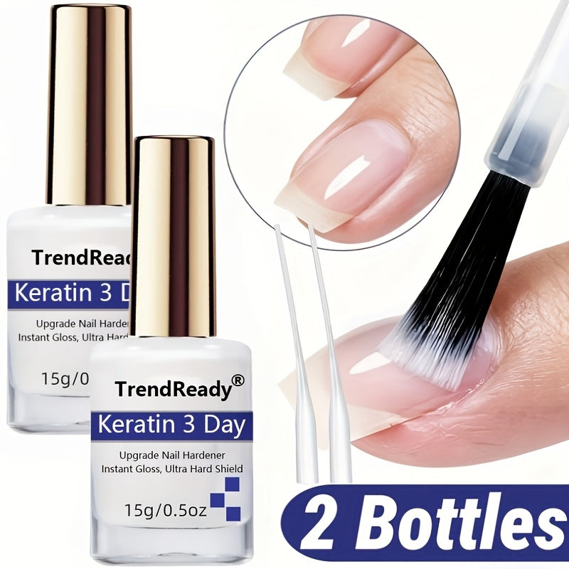 2PCS 0.51oz Nail Strengthener For Weak Splitting Break| Fast Dry Keratin 3 Day Nail Care Nail Polish Care Products For Weak Nails | 4 In 1 Natural Nail Protein Hardener Ideal For Manicure & Nail Care, Smoothes Strengthens Nails | Alcohol Free, Nail