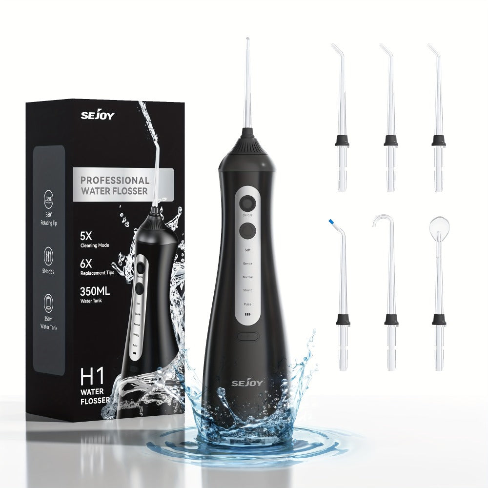 Cordless Water Flosser Portable Oral Irrigator 350ml Tank 5 Cleaning Modes One-Touch Operation IPX Waterproof Rechargeable Dental Flosser for Braces Gum Care Travel Home Use