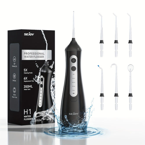 Cordless Water Flosser Portable Oral Irrigator 350ml Tank 5 Cleaning Modes One-Touch Operation IPX Waterproof Rechargeable Dental Flosser for Braces Gum Care Travel Home Use