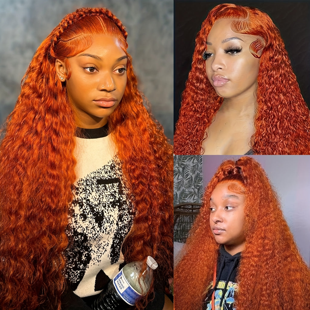 Red Curly Lace Front Wig Red 13x4 HD Lace Front Wig Premium Curly Hairpiece for Women with 13x4 Transparent Lace Frontal Wig Deep Part Loose Curly Bright Red Lace Front Wigs Deep Curly Wet and Wavy Glueless Lace Wig 180% Density Colored Wigs