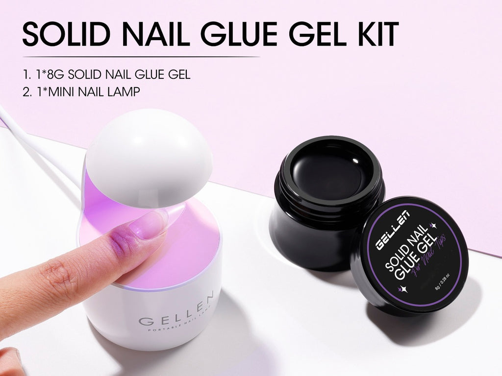 Solid Nail Glue Gel Kit with Mini LED Nail Lamp 8g UV Gel Glue for Acrylic Press On Nails Tips Rhinestones Long-Lasting 28+ Days Salon Home Manicure Gift