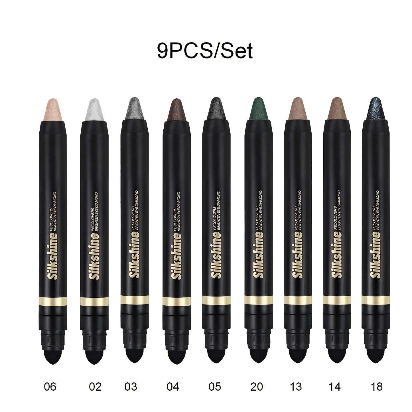 Metallic Eyeshadow Stick Set 9pcs — Waterproof Long-Lasting Eye Makeup Kit with Brush, Shimmer Crayon, Eye Brightener, Highlighter & Eyeliner Pen