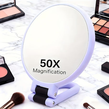 50X Magnifying Makeup Mirror Double Sided Handheld, 1X/50X Zoom Portable Compact Mirror with 360° Rotating Handle, Desktop Hanging & Hand Held Use — Black & White