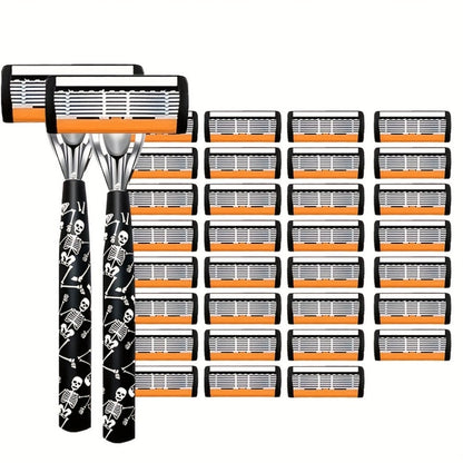 Safety Razor for Men - 7-Layer Stainless Steel Blades, Non-Slip Metal Handle, Classic Double Edge Razor for Beard & Mustache Grooming, Multiple Handle & Blade Pack Options