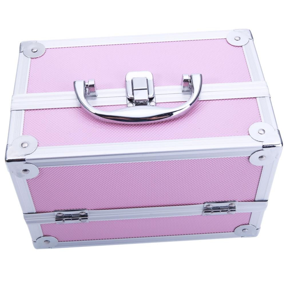 Professional Makeup Train Case, Large Capacity Aluminum Cosmetic Trolley Organizer, Portable Jewelry Storage Box with Adjustable Dividers & Lockable Keys, Travel Makeup Artist Tool Box