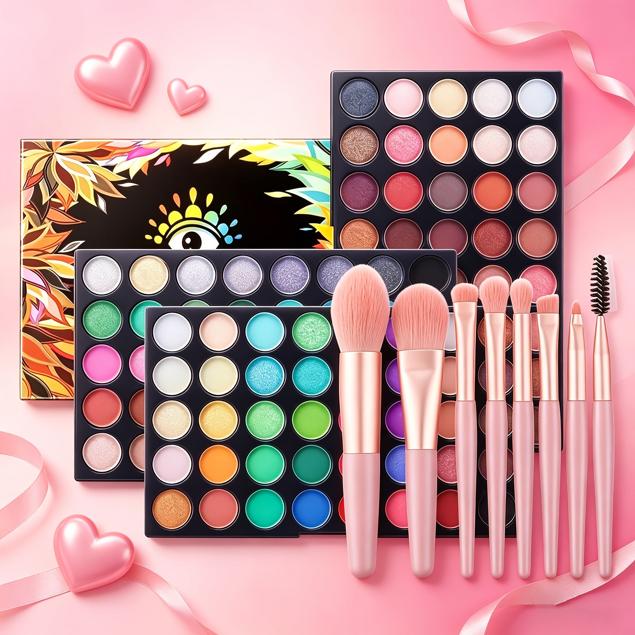 120 Color Christmas Eye Shadow with 8 Makeup Brushes Multi-color Eye Shadow Palette Stage Makeup Cosplay Pearlescent Matte Multi-color Eye Shadow Winter Makeup Valentines Day Gifts