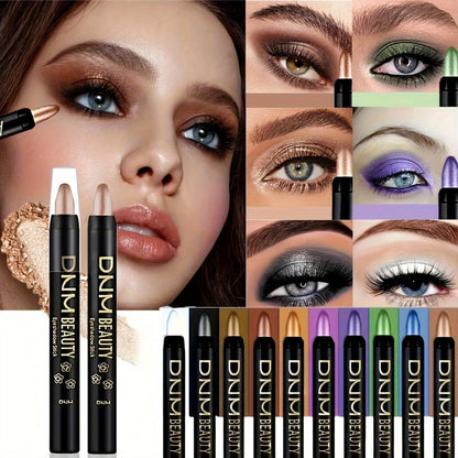 Eye Shadow Pen 10 Colors Waterproof – Pearlescent & Matte Rotating Smoky Eye Stick with Highlighter & Silkworm Liner, Long Lasting Pigmented Eye Makeup Pen for All Looks