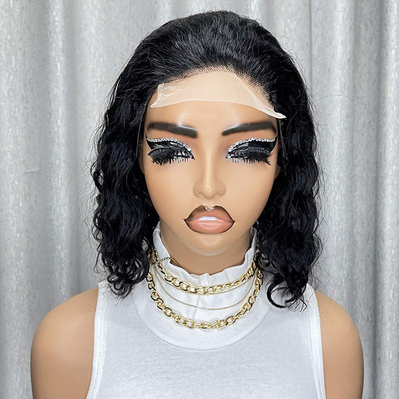 Bouncy Short Curly Bob Wig 12 Inch Brazilian Human Hair Deep Wave Glueless Wigs Pre Plucked Pre Cut 4x4 Lace Front Bob Wigs for Women Beginner Friendly Easy to Wear for Daily Wear & Cosplay & Parties & Music Festival & Christmas Party Wig