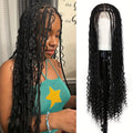 Braided Wigs For Women Box Braids With Boho Curls Wig Bohemian Braided Lace Front Wigs Halloween Wig Cosplay Wig For Halloween Party Full Double Lace Braid Wigs 48" Black Full Lace Hair Wigs