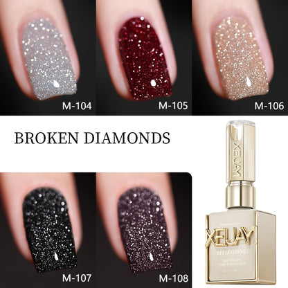 Glitter Gel Nail Polish Set 5 Colors - Broken Stone Sparkling Semi Permanent Soak Off UV LED Nail Gel 0.51oz Each - Long Lasting Glittery Nail Art Polish for Salon & DIY Home Use