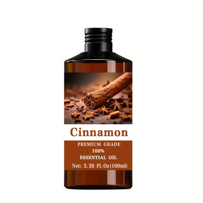 Cinnamon Essential Oil 100ml Pure Warming Aromatherapy Oil for Diffuser Skin Hair Nail Care Massage Moisturizing Therapeutic Grade Spiced Scent Oil Gift for Men Women Meditation Wellness