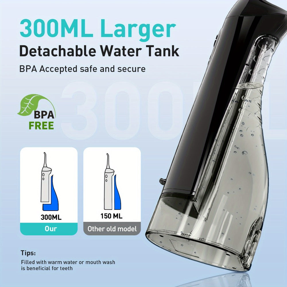 COSLUS CX20 Water Dental Flosser Teeth Pick: Portable Cordless Oral Irrigator 10.14oz Rechargeable Travel Irrigation Cleaner Electric Waterflosser Flossing Machine for Teeth Cleaning Black, Valentines Day Gifts