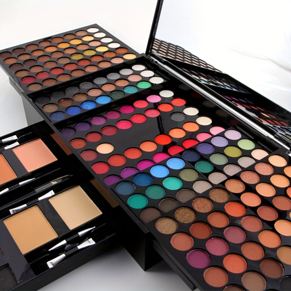 Makeup Palette Kit 190 Colors by MISS ROSE – 4-in-1 Full Face Set with Eyeshadow, Blush, Powder & Eyebrow, 8 Brushes & Mirror, Professional Makeup Kit for Women, Girls & Beginners