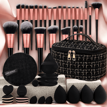 Makeup Brush Set 23/44/47PCS Super Soft Nylon Bristles with Bag - Concealer Contour Sponge Eyeshadow Blending Kit Wet Dry Use - Full-Size Brushes for Powder Highlight Contour All Skin Types