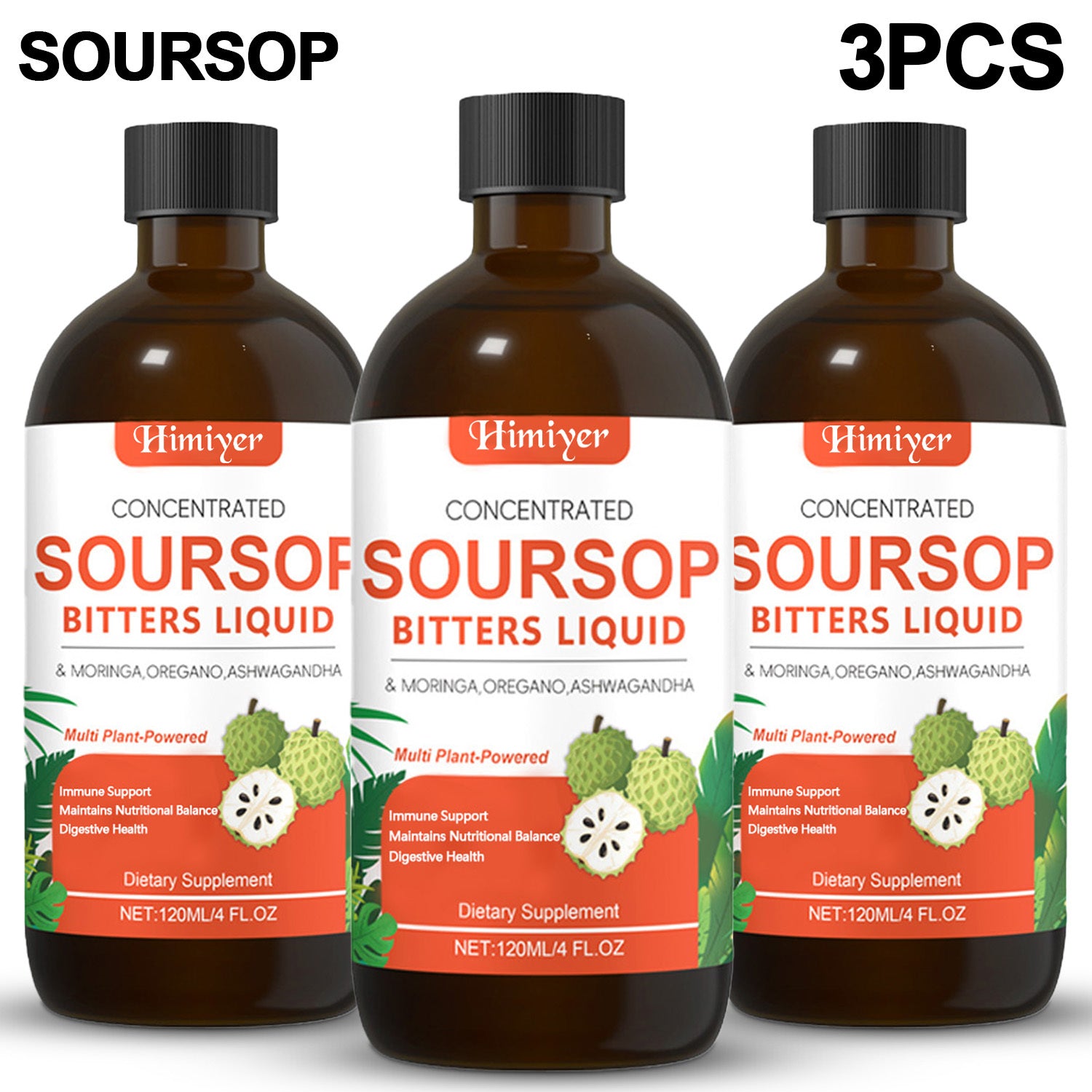 1/3pcs Soursop Bitters Liquid - Herbal Supplement, Gut Health Support - Contains Moringa, Oregano, And Ashwagandha, Suitable for Those with Sensitive Stomachs. Multi-Plant, Sugar-Free, Vegan Formula for Enhanced Vitality