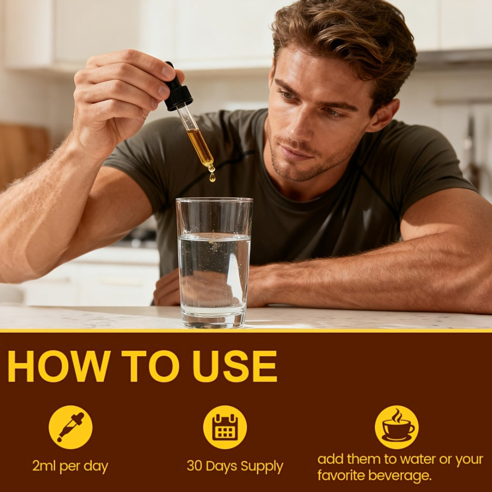 Booster for Men, Men's Hard Liquid Drops, Men's Daily Support, Drive, Long-Lasting, Level Up Manhood, Boost Your T, Support Mood, Rock Hard, Men's Multivitamin with Shila, Maca, Longjack, Fast-acting for Women &men