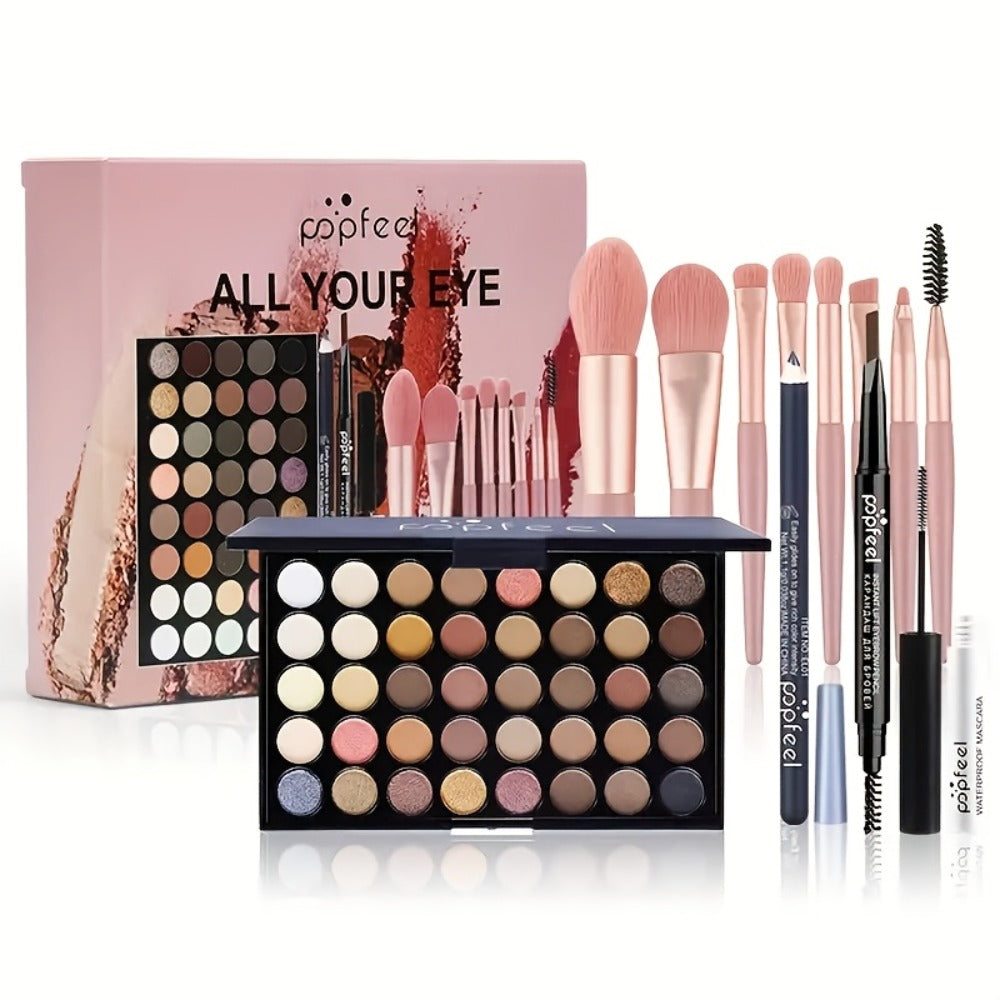 Eyeshadow Palette 40 Color Makeup Set with Mascara Eyeliner Eyebrow Pencil Eye Shadow Brush - Complete Beginner Eye Makeup Kit Gift for Women