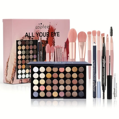 Eyeshadow Palette 40 Color Makeup Set with Mascara Eyeliner Eyebrow Pencil Eye Shadow Brush - Complete Beginner Eye Makeup Kit Gift for Women