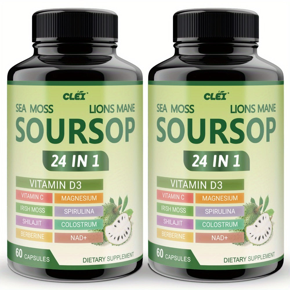 Soursop Graviola Capsules - Laboratory-tested Advanced Ingredient Blend - 24IN1 = Digestion, GUT Health, Provides Antioxidant Benefits for Man and Woman. - 60 CAPSULES