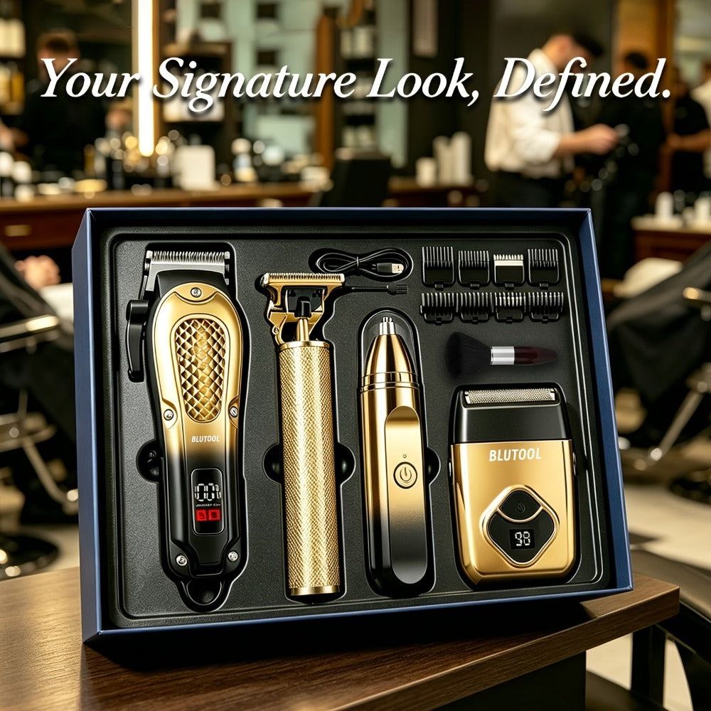 4-in-1 Cordless Men' Hair Clippers & Beard Trimmer with Electric Shaver & Nose Trimmer - Rechargeable Professional Hair Cutting System Suitable for Barbershop, Home Use, Gift for Dad, Husband, Birthday/Christmas Present - -in- Grooming Kit