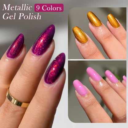 Glitter Gel Nail Polish Set 9pcs Metallic Soak-Off LED UV Sparkling Nail Art Kit — Red & Purple Shades Long-Lasting Salon & DIY Home Manicure, LILYCUTE Professional Formula (0.24oz Each)