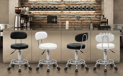 Bar Stool with Backrest Adjustable Height - 360° Swivel Counter Stool Modern Rotating Chair for Kitchen Island Dining Room Bistro Spa, Armless Striped Design, White