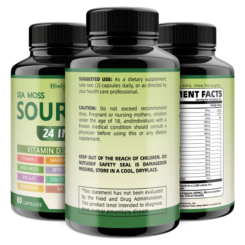 [Herbal Supplement Support] (1/3 Bottles) - Soursop Capsules, Vitamin D3, Vitamin C, Magnesium, Irish Moss, Shilajit, Berberine, NAD+, Advanced Herbal Supplement, Healthy Support, Immunity, Antioxidant, Circulatory System Support