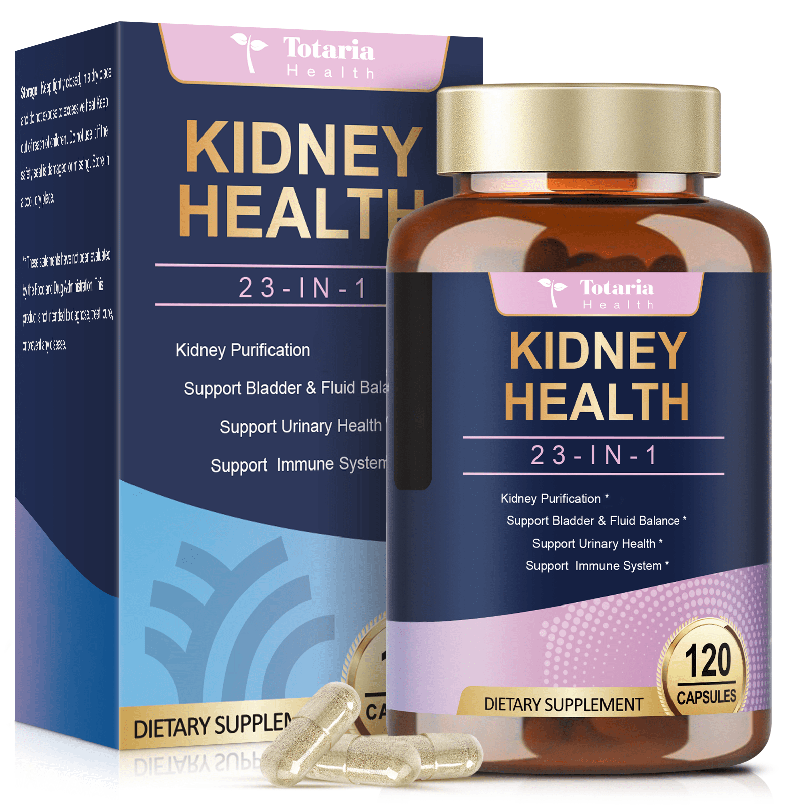 Kidney Support Capsules 120 Counts, 23 IN 1 Kidney Support Supplement Extra Strength with Chanca Piedra, Cranberry Supports Liver & Kidney Function Bladder Health
