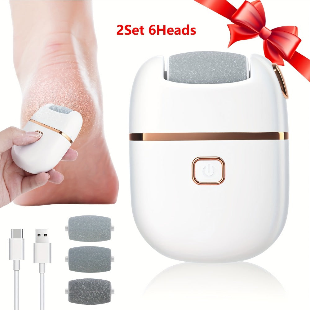 2Set 6Heads And 1Set 3Heads, Rechargeable Electric Foot Grinder for Cracked Heels & Removal - Thick Light Beige Polishing, 3Replacement Grinding Heads, 2Speed Settings, Portable And Easy to Use with USB Charging, IPX5