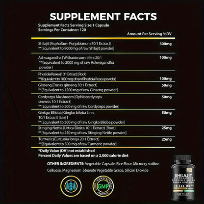 Sea Moss Shilajit Capsules with Black Seed Oil Ashwagandha Ginger Rhodiola Rosea Panax Ginseng Energy Immunity Adaptogen Supplement 240 or 480 Capsules