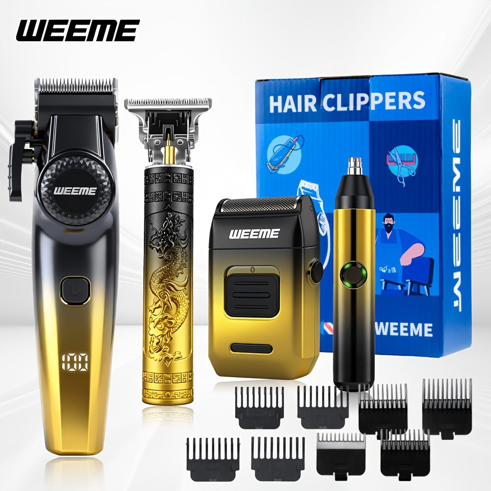 [Ideal Gift] 1/2/4Pcs Advanced Gradient Green Design Electric Grooming Kit: A Hair Clipper, Electric Shaver, Beard Trimmer, And Ear And Nose Hair Trimmer, Ideal Gift For Your Husband, Boyfriend, Father Day Gift. Just This One Set Is Enough To Get Handsome