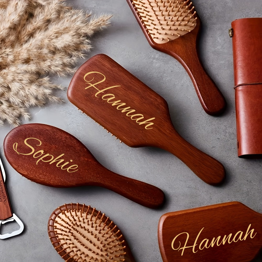 1pc Personalized Engraved Wooden Hair Brush | Custom Name Comb Crimson Handmade Bridesmaid & Wedding Party Gift Suitable for Women 15+ | Mother's Day Gift | Teacher's Day Gift