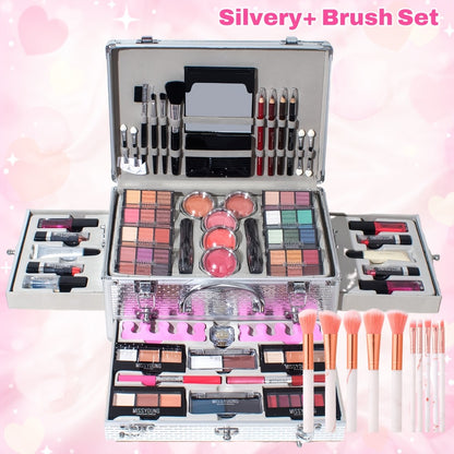 Makeup Gift Set 106 Piece Full Face Kit Eyeshadow Palette Lipstick Lip Gloss Blush Mascara Eyeliner Concealer Brushes Complete Beauty Box