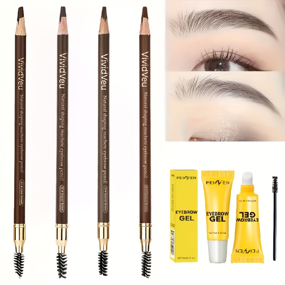 Waterproof Eyebrow Pencil 4-Pack - Smudge Proof Long Lasting Double-Ended with Built-In Brush, Sulfate Free, Natural Look for All Skin Types