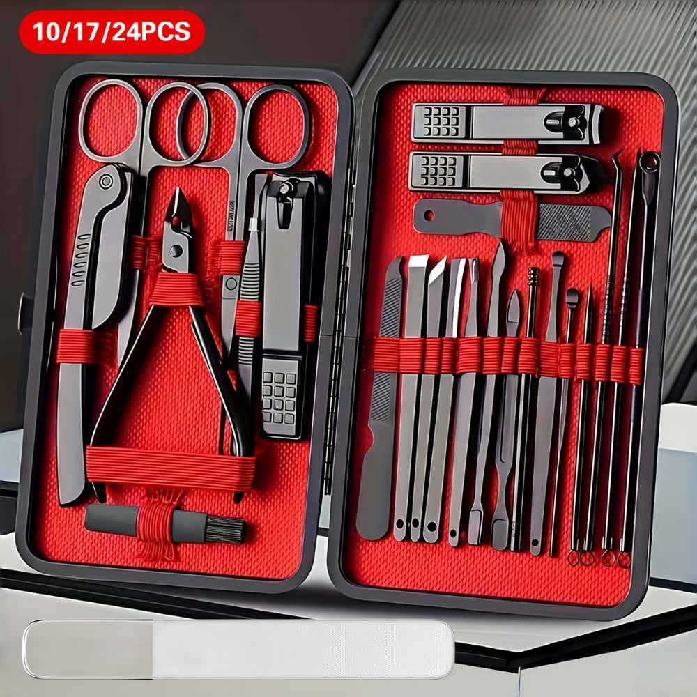 [Travel Portable Kit] 10/17/24pcs Nail And Pedicure Kit, Travel Portable Stainless Steel Nail Clippers And Knives Set, Including Ear Scoop, Foot Sharpening, Nail Clippers, Eyebrow Trimmer, With 1pc Nail File