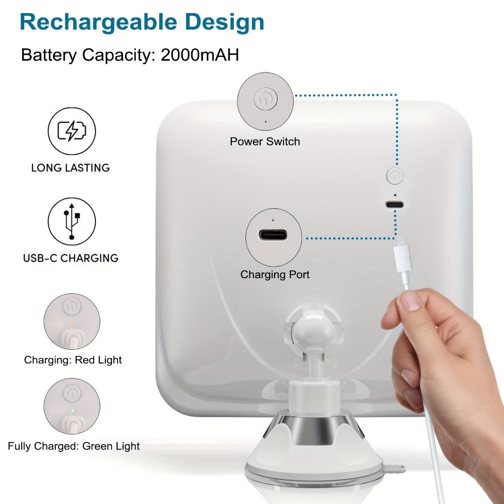 2000mAh Rechargeable 25X Magnifying Mirror with Light, Suction Cup, Locking Suction Mount, Travel Magnifying Mirror with 360° Adjustable, Travel Makeup Mirror with Dimmable Touch & 3 LED Light Settings, Valentine's Day Gifts, Weddings, Birthday Gift