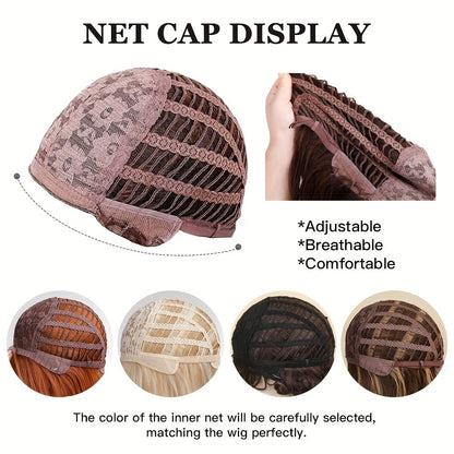 Synthetic Wig Hat with Layered Bangs – Rose Net Cap Matte Finish Heat Resistant Fiber Wig for Women, Natural Looking Dark Brown Long Hair, Comfortable Everyday Style, 18 Inch