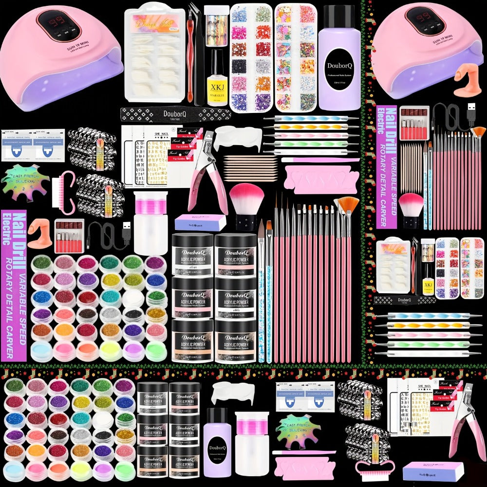 Full Nail Acrylic Nail Kit with Drill & Light Suitable for Beginners - Complete Starter Set with, Nail Glue/, - System for - Nail Extensions, Professional Manicure/Pedicure Tools for DIY Nail Care