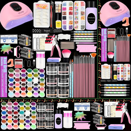 Full Nail Acrylic Nail Kit with Drill & Light Suitable for Beginners - Complete Starter Set with, Nail Glue/, - System for - Nail Extensions, Professional Manicure/Pedicure Tools for DIY Nail Care