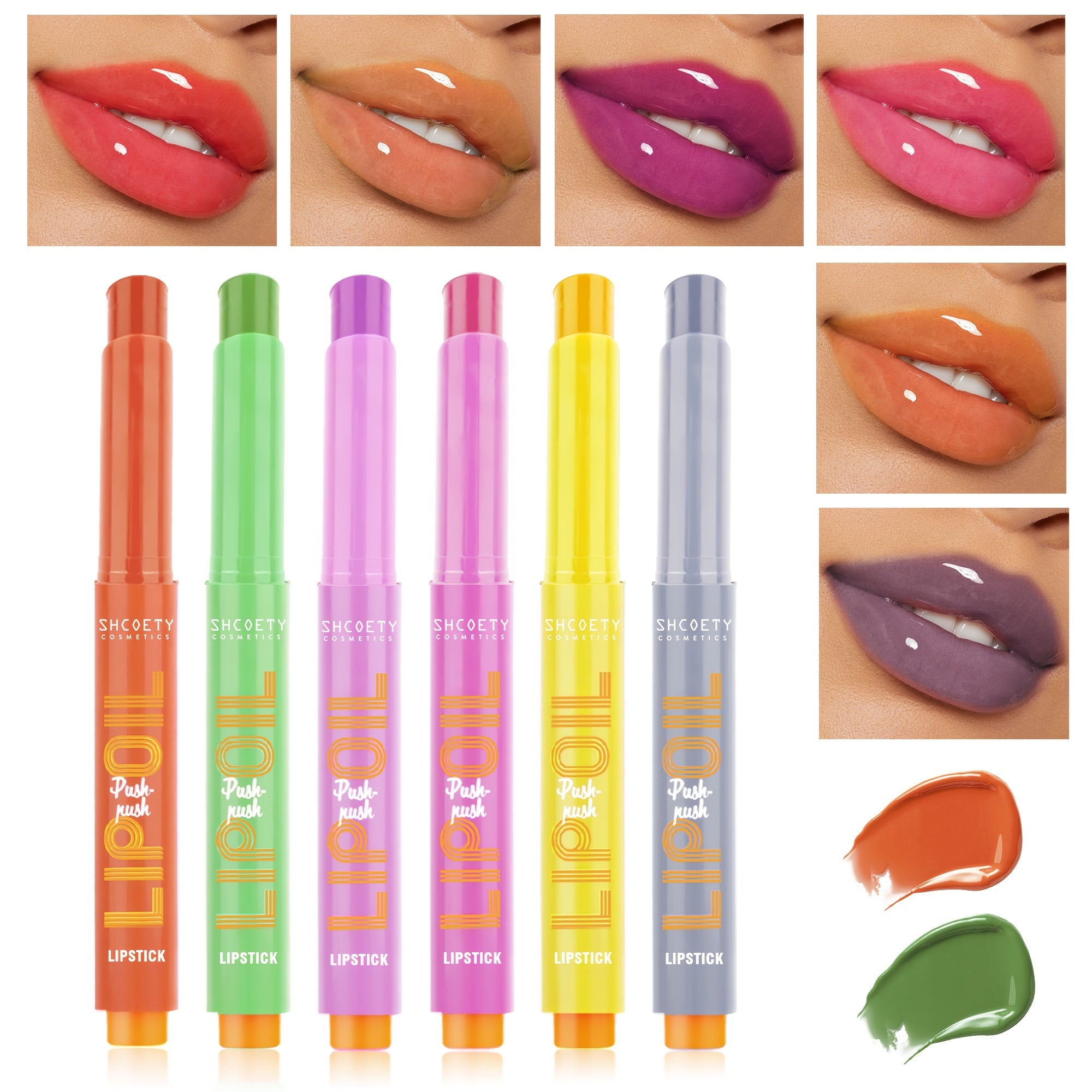 6pcs/set Neon Color Press-on Lipstick Set, Lip Moisturizing Lip Gloss Set, Valentine's Day Gift for Wife