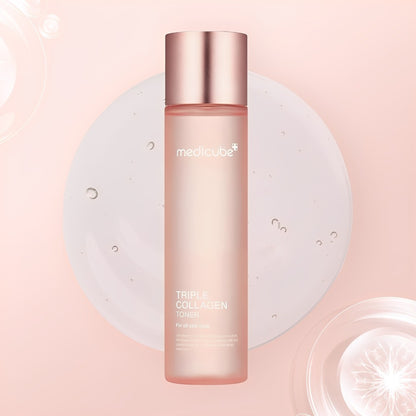 Triple Collagen Toner for Deep Hydration & Plump Skin - Medicube Korean Skincare with Hydrolyzed Atelo & Soluble Collagen - Fast Absorbing Face Toner All Skin Types 4.73 fl oz