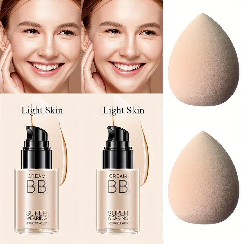 2pcs Set BB Cream Liquid Foundation Complimentary Makeup Egg- Super Wearing, Long-Lasting Flawless Finish, Moisturizing & Isolating, Medium Coverage, Impeccable Cream Women's Cosmetic Set Holiday Gift,, Easter Bonus Gift, Clean Girl