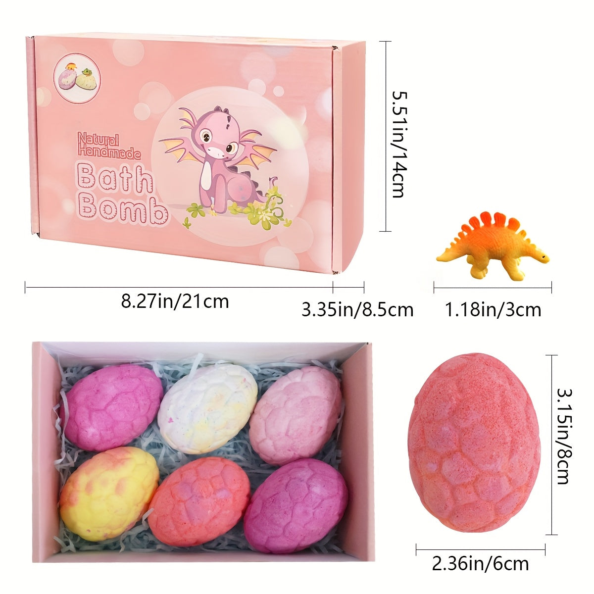 Dinosaur Bath Bombs Gift Set 6pcs with Surprise Toy Inside Fizzy Bath Balls for Kids Boys Girls Fun Birthday Christmas Holiday Gift Pink