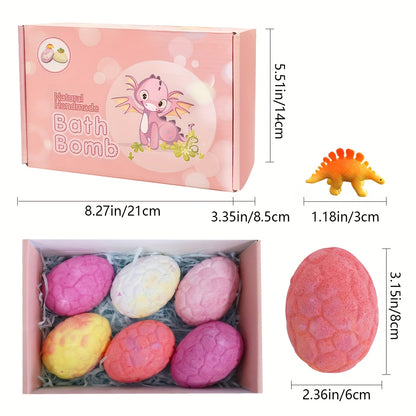 Dinosaur Bath Bombs Gift Set 6pcs with Surprise Toy Inside Fizzy Bath Balls for Kids Boys Girls Fun Birthday Christmas Holiday Gift Pink