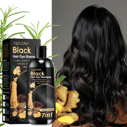 Hair Dye Shampoo 7-in-1 Gray Hair Coverage - Ginger Oil, Biotin & Rosemary Infused Color Shampoo, Gentle Scalp Formula, Brown, Chestnut Brown & Black