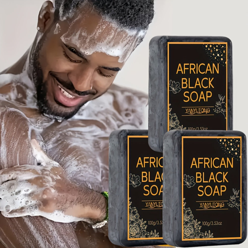 3pcs Of 100g African Black Soap with Shea Butter - Moisturizing, Deep Cleansing, Radiant, Alcohol Free, Infused with Coconut Oil, Suitable for All Skin Types, Suitable for Face And Body