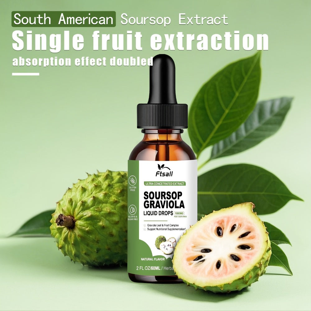 Ftsall Soursop Bitters 1800mg High Absorption Soursop Graviola Liquid Drops Gluten Free 2fl.oz Soursop Leaf Drops