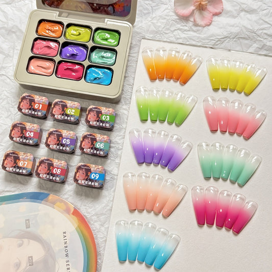 MORDDA 9pcs Rainbow Nail Polish Set - Mini 9-Grid Gel Nail Kit, High Saturation, Long-Lasting, No Alcohol, Gradient Effect, Salon Quality, Perfect Gift for Women