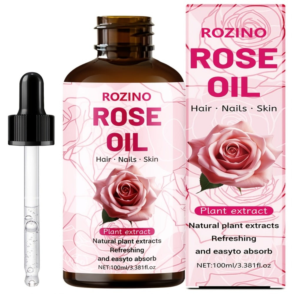 3.38oz Rose Oil: Premium Rose Scent. for Massage, Shower, Skincare, Face, Body, Nails, Hair, Lashes. Unisex.