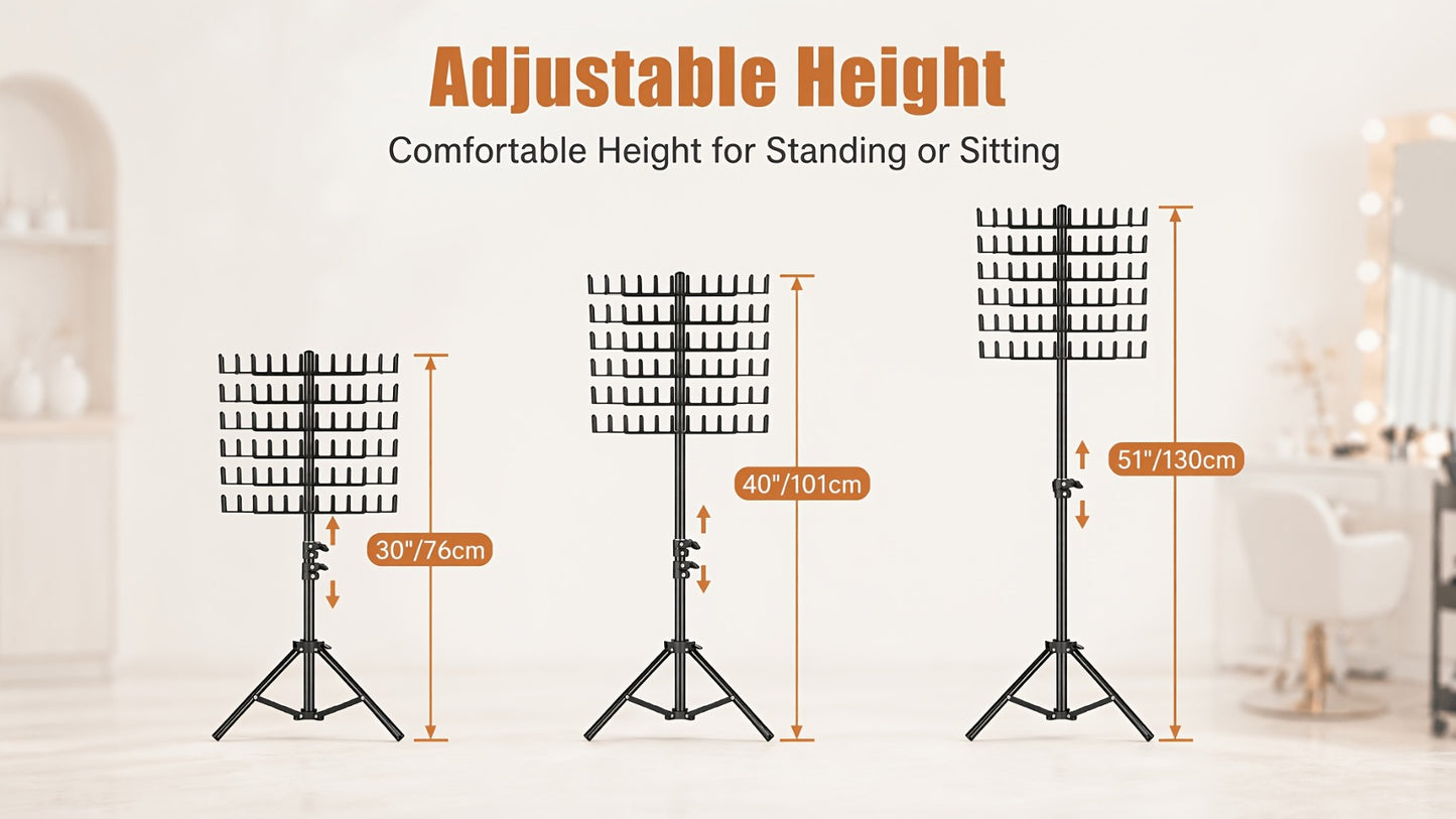 Braiding Hair Rack Standing Hair Extension Holder Hanger Height Adjustable Foldable 144 Strands Organizer for Knotless Box Braids Cornrows Hairstylists